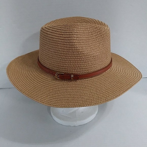 Women's Tan With Brown Band Straw Hat *NWOT* - Picture 4 of 8